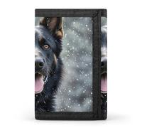 LLUTSNTH Cobra Snake Trifold Wallet for Men - Slim 8 Card Slots, Zipper Coin Purse Money Clip, Cash Compartment, Black german shepherd dog, One Size, Modern