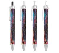 LLUTSNTH Color Ink Painting Ballpoint Pens Black Medium Point 0.55mm Ball Point Pen Retractable Office Pens with Super Soft Grip Writing Ink Pen for Men Women 4 PCS