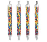 LLUTSNTH Colorful Abstract Pattern Ballpoint Pens Black Medium Point 0.55mm Ball Point Pen Retractable Office Pens with Super Soft Grip Writing Ink Pen for Men Women 4 PCS