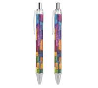 LLUTSNTH Colorful Blocky Squares Ballpoint Pens Black Medium Point 0.55mm Ball Point Pen Retractable Office Pens with Super Soft Grip Writing Ink Pen for Men Women 2 PCS