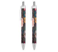 LLUTSNTH Colorful Boho Floral Ballpoint Pens Black Medium Point 0.55mm Ball Point Pen Retractable Office Pens with Super Soft Grip Writing Ink Pen for Men Women 2 PCS