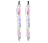 LLUTSNTH Colorful Butterfly Pattern Ballpoint Pens Black Medium Point 0.55mm Ball Point Pen Retractable Office Pens with Super Soft Grip Writing Ink Pen for Men Women 2 PCS