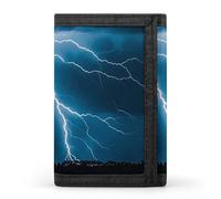LLUTSNTH Colorful Dog Paw Print Trifold Wallet for Men - Slim 8 Card Slots, Zipper Coin Purse Money Clip, Cash Compartment, Lightning strikes, thunderstorms, One Size, Modern