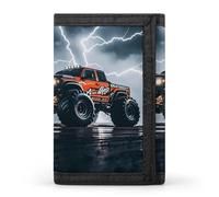 LLUTSNTH Colorful Dog Paw Print Trifold Wallet for Men - Slim 8 Card Slots, Zipper Coin Purse Money Clip, Cash Compartment, Monster truck black sky lightning roar, One Size, Modern