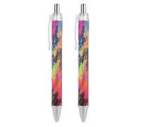 LLUTSNTH Colorful Paint Ballpoint Pens Black Medium Point 0.55mm Ball Point Pen Retractable Office Pens with Super Soft Grip Writing Ink Pen for Men Women 2 PCS