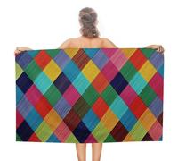 LLUTSNTH Colorful Plaid Beach Towel 31x51 Inch - Oversized Sand-Free Swim Towel Ultra Quick-Dry Absorbent Bath Towels for Beach, Pool, Travel, Yoga - Lightweight & Compact for Adults Gift