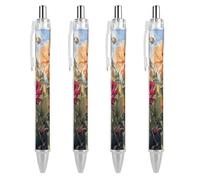 LLUTSNTH Colorful Spring Summer Flower Ballpoint Pens Black Medium Point 0.55mm Ball Point Pen Retractable Office Pens with Super Soft Grip Writing Ink Pen for Men Women 4 PCS