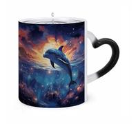 LLUTSNTH Colorful Starry Sky Ocean Dolphin Color Changing Mug Heat Changing Coffee Cup Funny Magic Mug Novelty Heat Sensitive Coffee Mugs for Men Women Office Christmas Birthday Gift 12 Oz