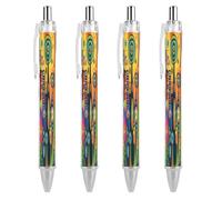 LLUTSNTH Colorful Tree Lines Ballpoint Pens Black Medium Point 0.55mm Ball Point Pen Retractable Office Pens with Super Soft Grip Writing Ink Pen for Men Women 4 PCS