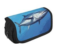 LLUTSNTH Colorful Tuna 2 Compartments Pencil Case Makeup Bag | Large Capacity Polyester Pencil Pouch with Handle | Toiletry & Cosmetic Bag Organizer for Travel Office