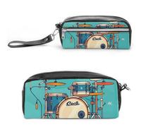 LLUTSNTH Cool Drum Set Pencil Case - Large Capacity Pen Pouch Aesthetic Makeup Bag with Zipper Leather Pencil Bag for Stationery, Art Supplies, Travel Essentials