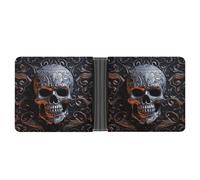 LLUTSNTH Cool Skull Graphics Slim Leather Wallet for Men Bifold Card Holder for Daily Travel Mens Money Clip
