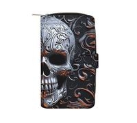 LLUTSNTH Cool Skull Graphics Travel Wallet Slim Leather Wallets Clutch Organizer Purse Coin Pocket for Men Women