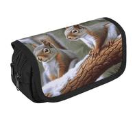 LLUTSNTH Cool Tiger in Flame 2 Compartments Pencil Case Makeup Bag | Large Capacity Polyester Pencil Pouch with Handle | Toiletry & Cosmetic Bag Organizer for Travel Office, Little Squirrel, One Size