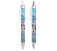 LLUTSNTH Cr herry Blossoms Ballpoint Pens Black Medium Point 0.55mm Ball Point Pen Retractable Office Pens with Super Soft Grip Writing Ink Pen for Men Women 2 PCS
