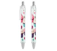 LLUTSNTH Cupcake Candy Hearts Sweet Ballpoint Pens Black Medium Point 0.55mm Ball Point Pen Retractable Office Pens with Super Soft Grip Writing Ink Pen for Men Women 2 PCS