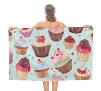 LLUTSNTH Cupcake Pattern Beach Towel 31x51 Inch - Oversized Sand-Free Swim Towel Ultra Quick-Dry Absorbent Bath Towels for Beach, Pool, Travel, Yoga - Lightweight & Compact for Adults Gift
