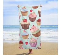 LLUTSNTH Cupcake Pattern Beach Towel 31x63 Inch - Oversized Sand-Free Swim Towel Ultra Quick-Dry Absorbent Bath Towels for Beach, Pool, Travel, Yoga - Lightweight & Compact for Adults Gift