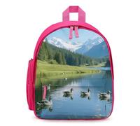 LLUTSNTH Cute Backpack Alpine Lake Casual Daypack Waterproof Lightweight Bookbag 12.6 Inch Zipper Bag, Pink, One size