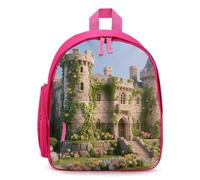 LLUTSNTH Cute Backpack Ancient Castle Casual Daypack Waterproof Lightweight Bookbag 12.6 Inch Zipper Bag, Pink, One size