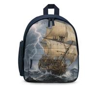 LLUTSNTH Cute Backpack Ancient Sailing Ship in Storm Casual Daypack Waterproof Lightweight Bookbag 12.6 Inch Zipper Bag, Blue, One Size
