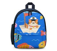 LLUTSNTH Cute Backpack Captain - Cat on Paper - Boat Casual Daypack Waterproof Lightweight Bookbag 12.6 Inch Zipper Bag, Blue, One size