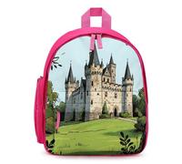 LLUTSNTH Cute Backpack Castle Casual Daypack Waterproof Lightweight Bookbag 12.6 Inch Zipper Bag, Pink, One size