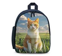 LLUTSNTH Cute Backpack Cat Sitting in Green Field Casual Daypack Waterproof Lightweight Bookbag 12.6 Inch Zipper Bag, Blue, One size