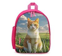 LLUTSNTH Cute Backpack Cat Sitting in Green Field Casual Daypack Waterproof Lightweight Bookbag 12.6 Inch Zipper Bag, Pink, One size