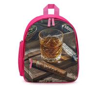 LLUTSNTH Cute Backpack Cigar & Whiskey Casual Daypack Waterproof Lightweight Bookbag 12.6 Inch Zipper Bag, Pink, One Size
