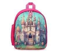 LLUTSNTH Cute Backpack Classical Castle Casual Daypack Waterproof Lightweight Bookbag 12.6 Inch Zipper Bag, Pink, One size