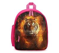 LLUTSNTH Cute Backpack Cool Tiger in Flame Casual Daypack Waterproof Lightweight Bookbag 12.6 Inch Zipper Bag, Pink, One size
