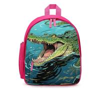 LLUTSNTH Cute Backpack Crocodile in Water Casual Daypack Waterproof Lightweight Bookbag 12.6 Inch Zipper Bag, Pink, One size