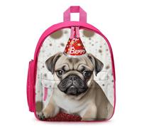 LLUTSNTH Cute Backpack Cute Happy Birthday Pug Puppy Casual Daypack Waterproof Lightweight Bookbag 12.6 Inch Zipper Bag, Pink, One size