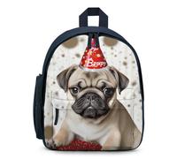 LLUTSNTH Cute Backpack Cute Happy Birthday Pug Puppy Casual Daypack Waterproof Lightweight Bookbag 12.6 Inch Zipper Bag, Blue, One size