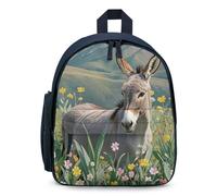 LLUTSNTH Cute Backpack Donkey And Flower Casual Daypack Waterproof Lightweight Bookbag 12.6 Inch Zipper Bag, Blue, One size