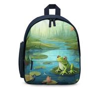LLUTSNTH Cute Backpack Frog in A Pond Casual Daypack Waterproof Lightweight Bookbag 12.6 Inch Zipper Bag, Blue, One size