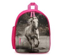 LLUTSNTH Cute Backpack Horse Running by The Water Casual Daypack Waterproof Lightweight Bookbag 12.6 Inch Zipper Bag, Pink, One Size