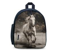 LLUTSNTH Cute Backpack Horse Running by The Water Casual Daypack Waterproof Lightweight Bookbag 12.6 Inch Zipper Bag, Blue, One size
