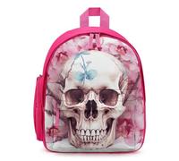 LLUTSNTH Cute Backpack Human Skull Pink Flowers Casual Daypack Waterproof Lightweight Bookbag 12.6 Inch Zipper Bag, Pink, One Size