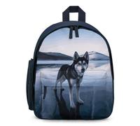 LLUTSNTH Cute Backpack Husky Dog on A Frozen Lake Casual Daypack Waterproof Lightweight Bookbag 12.6 Inch Zipper Bag, Blue, One Size