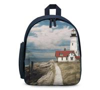 LLUTSNTH Cute Backpack Lighthouse Backdrop Casual Daypack Waterproof Lightweight Bookbag 12.6 Inch Zipper Bag, Blue, One Size