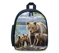 LLUTSNTH Cute Backpack Mother Bear And Cubs Casual Daypack Waterproof Lightweight Bookbag 12.6 Inch Zipper Bag, Blue, One size
