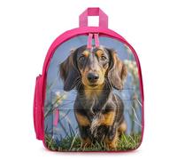 LLUTSNTH Cute Backpack Pad Dachshund Casual Daypack Waterproof Lightweight Bookbag 12.6 Inch Zipper Bag, Pink, One size