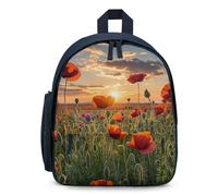 LLUTSNTH Cute Backpack Red Poppy Flower Field in Sunset Casual Daypack Waterproof Lightweight Bookbag 12.6 Inch Zipper Bag, Blue, One size