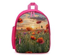 LLUTSNTH Cute Backpack Red Poppy Flower Field in Sunset Casual Daypack Waterproof Lightweight Bookbag 12.6 Inch Zipper Bag, Pink, One Size