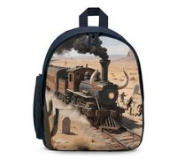 LLUTSNTH Cute Backpack Steam Train in The Desert Casual Daypack Waterproof Lightweight Bookbag 12.6 Inch Zipper Bag, Blue, One size