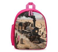 LLUTSNTH Cute Backpack Steam Train in The Desert Casual Daypack Waterproof Lightweight Bookbag 12.6 Inch Zipper Bag, Pink, One size