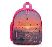 LLUTSNTH Cute Backpack Sunset Seagulls Casual Daypack Waterproof Lightweight Bookbag 12.6 Inch Zipper Bag, Pink, One size