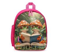 LLUTSNTH Cute Backpack The Frog Family Is Reading Casual Daypack Waterproof Lightweight Bookbag 12.6 Inch Zipper Bag, Pink, One Size